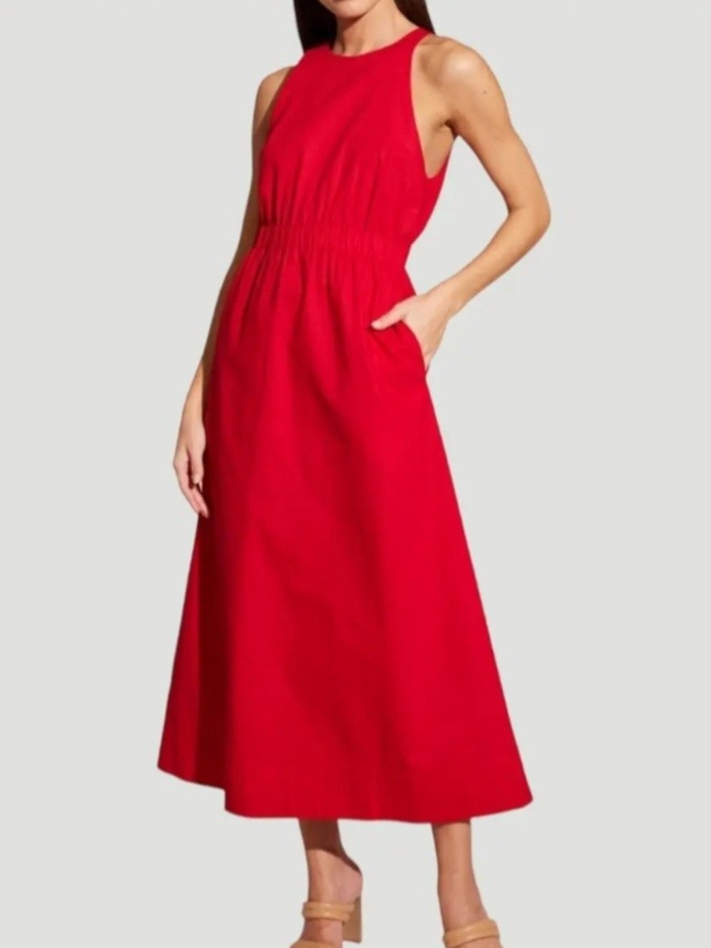 Staple the Label Salerno Red Sleeveless Linen Cotton Midi Dress M